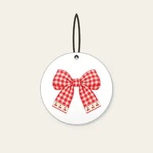 Red Gingham with Cherry Accents Ceramic Ornament in white: Red and cream gingham with tiny cherry motifs.