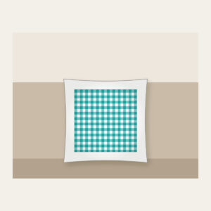 Teal Gingham Check Pillow in white: A teal gingham check crossed by a fine white line.