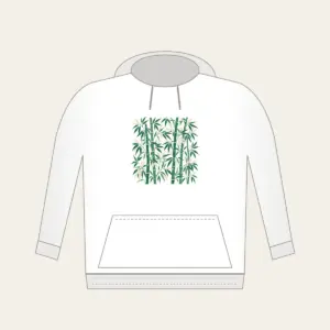 Jade Bamboo Grove Pattern Hoodie in white: Tall bamboo stalks and slender leaves repeat in jade and cream.