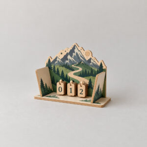Mountain Reading Tracker with Book Holder with mountain and path in green and slate with small star markers and a simple ledge, 2-Layered type