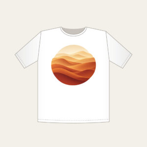Sand-to-Rust Dune Gradient T-Shirt in white: A sand-to-rust gradient with gentle dune lines sweeps across the artwork.