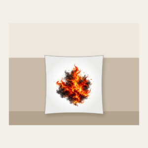 Glowing Embers over Charcoal Pillow in white: Glowing embers in orange, red and gold drift over charcoal with a smoky gradient.