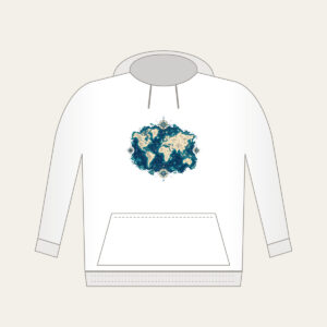 Vintage Map Coastlines and Compasses Hoodie in white: Vintage-style coastlines and tiny compasses in navy, cream and teal.