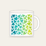 Teal-to-Lime Color-Block Triangles Mug in white: Color-blocked triangles shift from teal to lime on white.