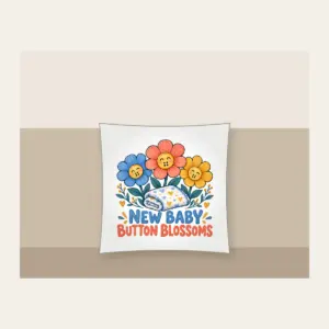 NEW BABY BUTTON BLOSSOMS Pillow in white