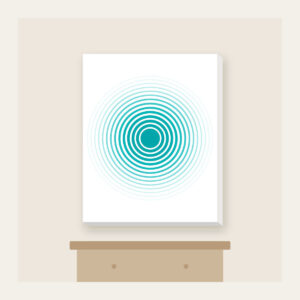 Teal Ripple Rings Fading to White Canvas Print in white: Concentric ripple lines spread in teal and thin out to white.