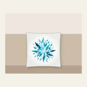 Aqua Shards Bursting into Navy Pillow in white: A burst of aqua and white geometric shards darkening into navy.