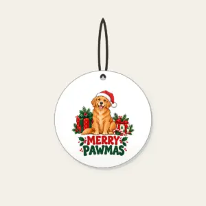 Merry Pawmas Ceramic Ornament in white