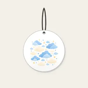 Cloudy Night Sky with Tiny Stars Ceramic Ornament in white: Gentle clouds and tiny stars drift across blue and cream.