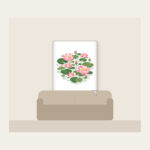 Lotus Blooms over Pond Ripples Fleece Blanket in white: Lotus blooms float above pond ripples in pink, green and cream.