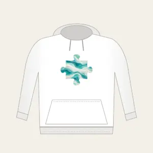 Sea-Glass Teal Abstract Waves Hoodie in white: Abstract waves in sea-glass teal, aqua and frosted white with a fine sand speckle.