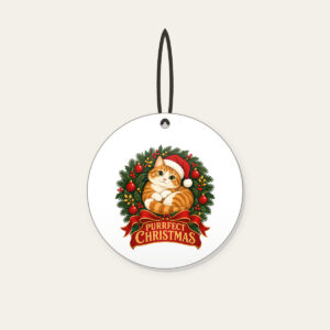 Purrfect Christmas Ceramic Ornament in white