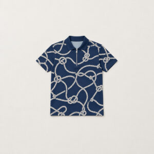 Rope Knot Zip Polo with all-over rope knot lines in navy and cream