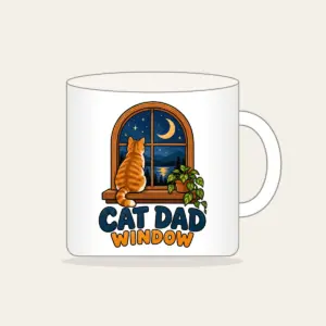 CAT DAD WINDOW Mug in white
