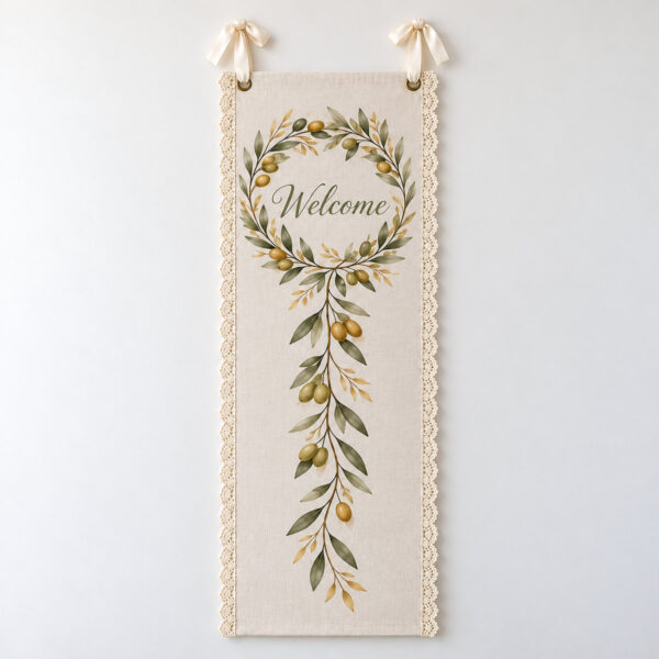 Product image Olive Wreath Linen Lace Welcome Banner