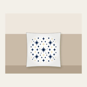 Navy and Cream Diamonds and Stars Pillow in white: Diamonds and stars repeat across the artwork in navy and cream.