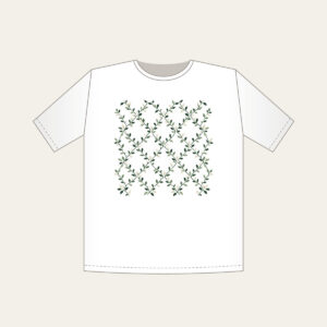 Forest Green Trellis with Tiny Leaves T-Shirt in white: Trellis lines with small leaves in forest green, cream and sage repeat all over.