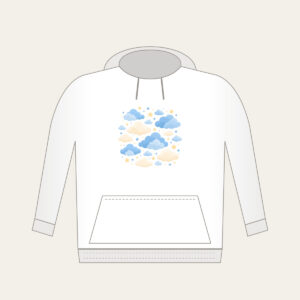 Cloudy Night Sky with Tiny Stars Hoodie in white: Gentle clouds and tiny stars drift across blue and cream.