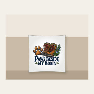 PAWS BESIDE MY BOOTS Pillow in white