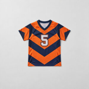 Spark Chevron Kids Football Jersey with all-over orange and navy chevrons with the number "5" on the chest
