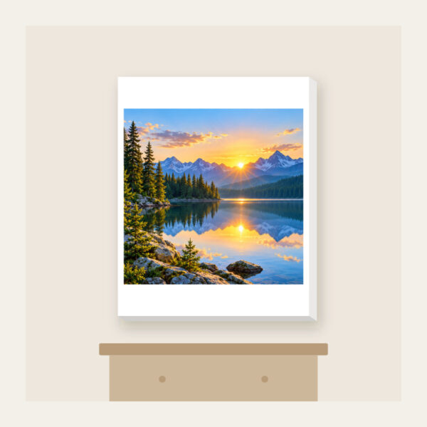 Product image Quiet Lake at Sunrise with Pines Canvas Print