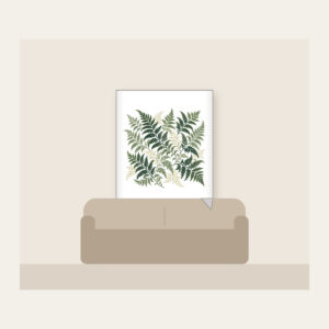 Fern Lattice Fleece Blanket in white: Fern fronds interlaced into a lattice in sage, forest green and cream.