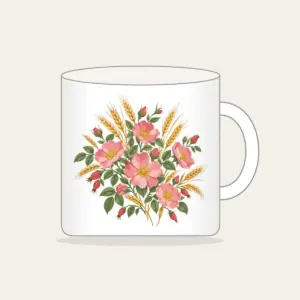 Prairie Roses and Wheat Stalks Mug in white: All-over prairie roses and wheat stalks in rose, gold and sage.