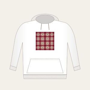 Burgundy Tartan with Leaf Sprigs Hoodie in white: Burgundy and cream tartan with small leaf sprigs at the intersections.