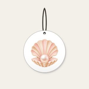 Scallop Shell Holding a Pearl Ceramic Ornament in white: A scallop shell holds a single pearl in blush and sand tones.