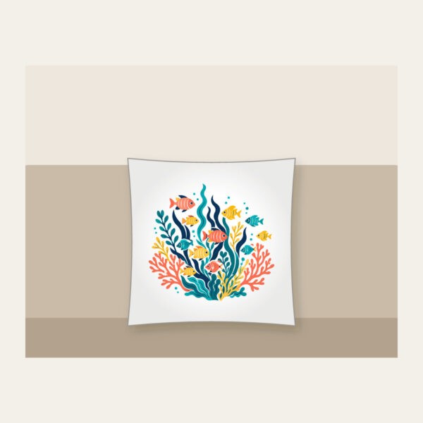 Product image Tropical Fish School and Seaweed on Navy Pillow