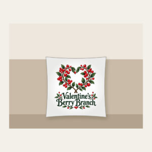 Valentine's Berry Branch Pillow in white