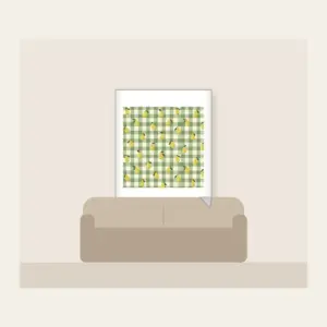 Green Gingham with Scattered Pears Fleece Blanket in white: Green and cream gingham checks with small pears scattered between.