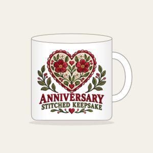 ANNIVERSARY STITCHED KEEPSAKE Mug in white