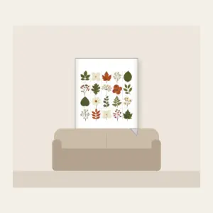 Pressed Leaf Specimen Grid Fleece Blanket in white: A grid of pressed leaves and blossoms in green, rust and cream with tiny index lines.
