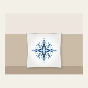 Frosted Crystal Lines in Ice Blue Pillow in white: Fine frosted crystal lines in ice blue and white across a deep navy ground.