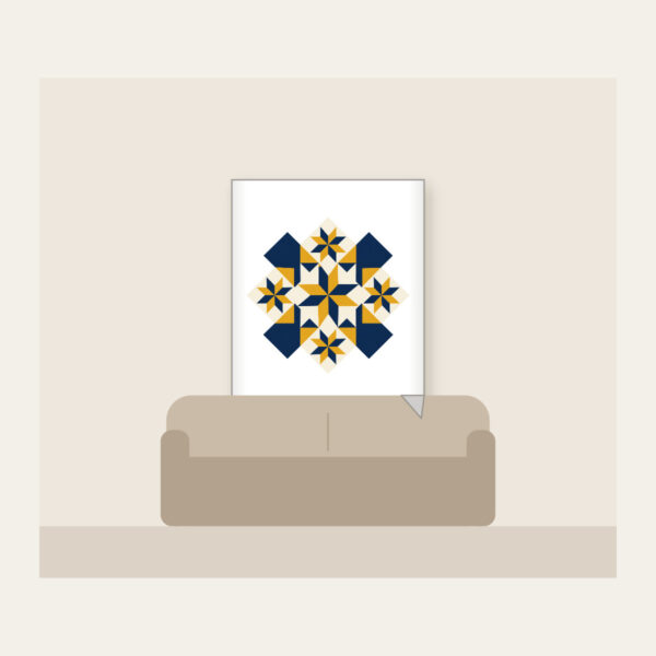 Product image Mustard and Navy Patchwork of Stars Fleece Blanket