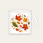 Drifting Autumn Leaves Mug in white: Autumn leaves drift in rust, gold and green.