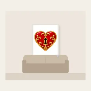 Heart and Keyhole in Red and Gold Fleece Blanket in white: A small heart with a keyhole in red and gold on a clean ground.