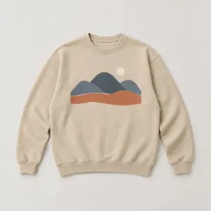 Quiet Hills Crewneck with an original slow landscapes illustration