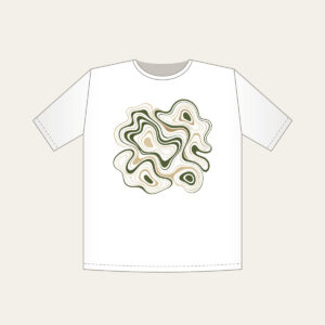 Moss and Sand Contour Lines T-Shirt in white: Flowing contour lines in moss, sand and cream trace the shape of a quiet landscape.