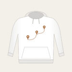 Dotted Route Linking Map Pins Hoodie in white: A dotted route line connects small map pins in cream on warm brown.