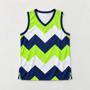 Zigzag Lime V-Neck Jersey Tank with zigzag bands in lime, white and navy across the body