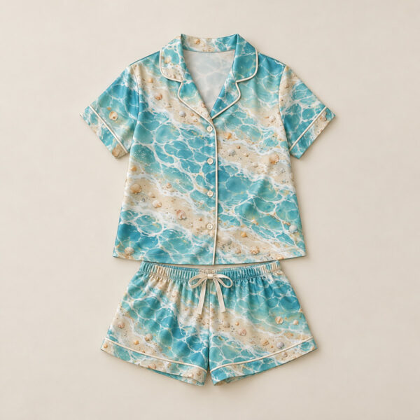 Product image Satin Short Set with Loose Shorts in Lagoon Tones