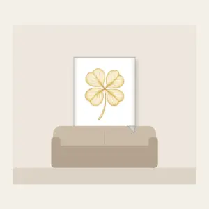 Four-Leaf Clover Botanical Plate Fleece Blanket in white: A four-leaf clover with its roots, drawn in cream and gold line art in the style of a botanical plate.