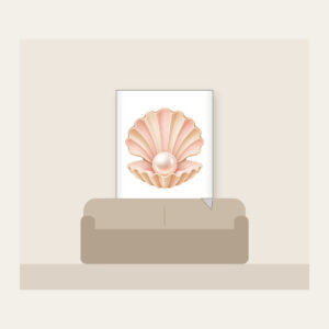 Scallop Shell Holding a Pearl Fleece Blanket in white: A scallop shell holds a single pearl in blush and sand tones.