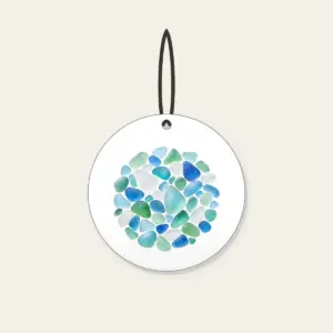 Sea-Glass Pebbles in Blues and Greens Ceramic Ornament in white: Rounded sea-glass pebbles in pale blues, greens and frosted white.