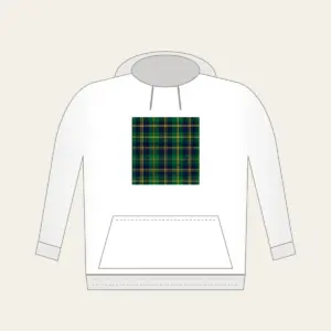 Green and Navy Plaid with Gold Lines Hoodie in white: A classic plaid of green and navy, finished with fine gold lines.