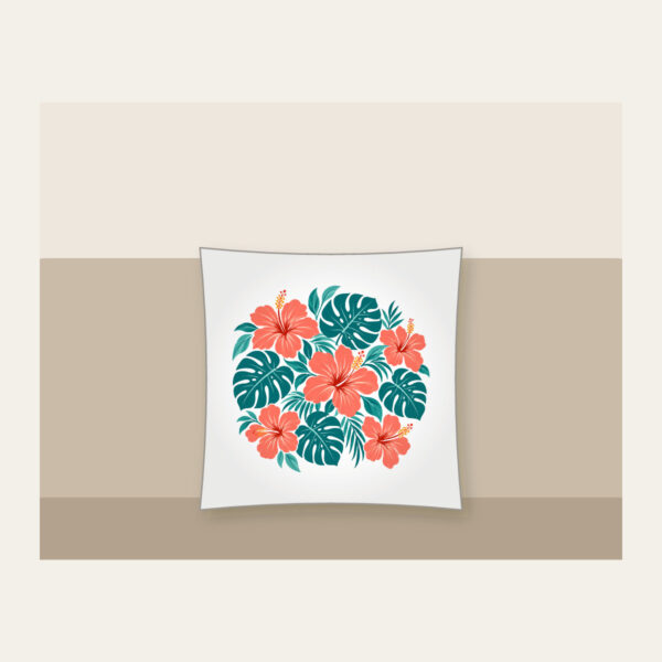Product image Coral Hibiscus and Monstera Leaves Pillow