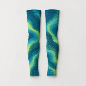 Contour Wave Arm Sleeves with flowing contour wave lines in teal and lime continuing along the length of both sleeves