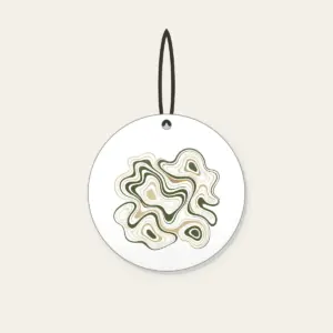 Moss and Sand Contour Lines Ceramic Ornament in white: Flowing contour lines in moss, sand and cream trace the shape of a quiet landscape.